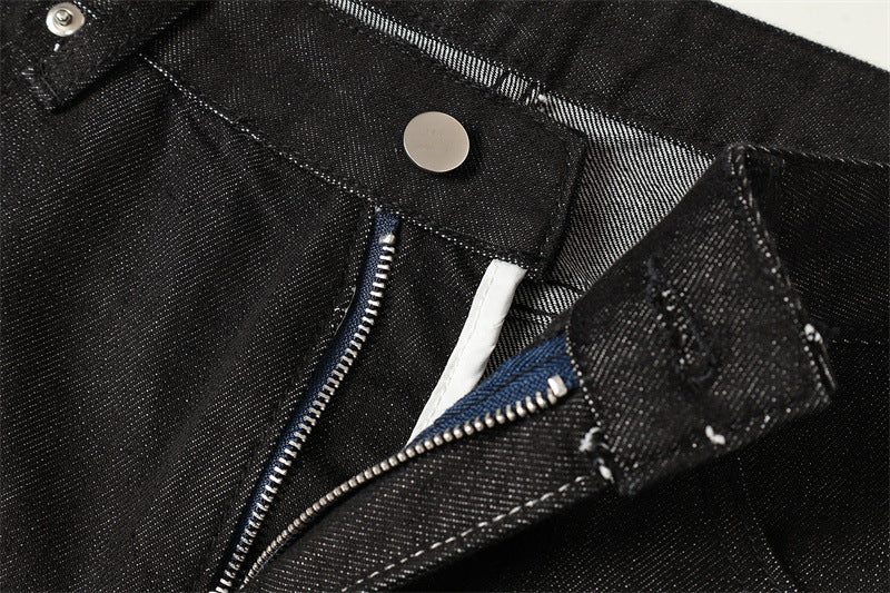 Vintage Raw Black Baggy Wide Leg Jeans Unisex Cross Embroidery Cut Baggy Hip Hop Streetwear Denim Pants