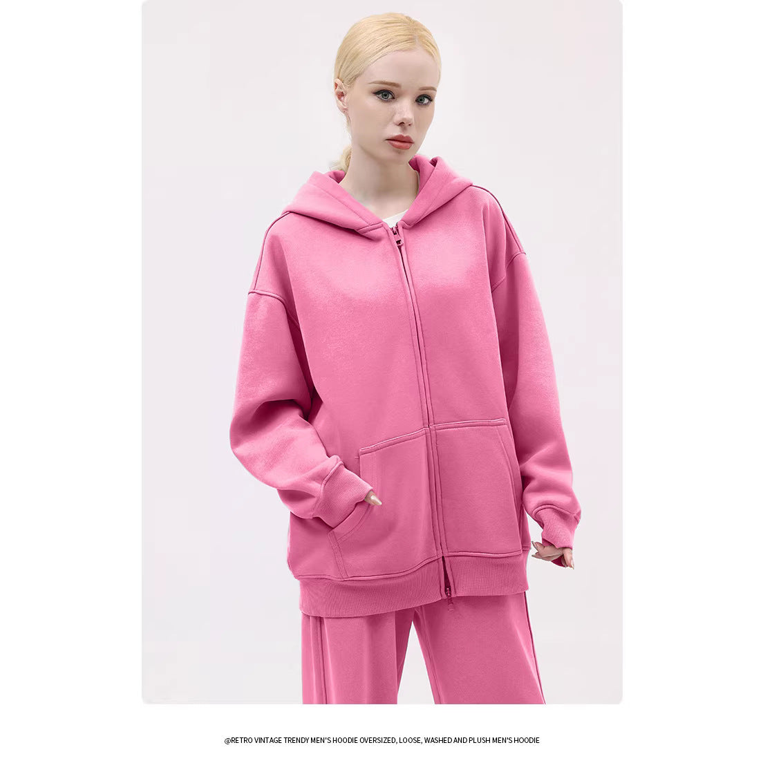 380g Vintage Washed Fleece Zip Up Hoodie | Oversized Drop Shoulder Heavyweight Hooded Jacket Unisex