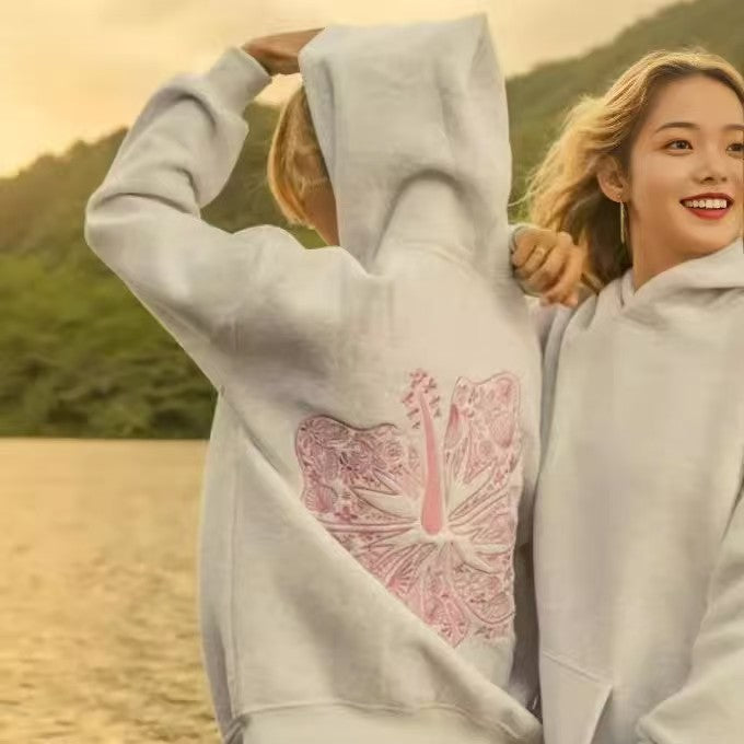 Everything Comes in Waves" Palm Surf Embroidery Drop Shoulder Hoodie