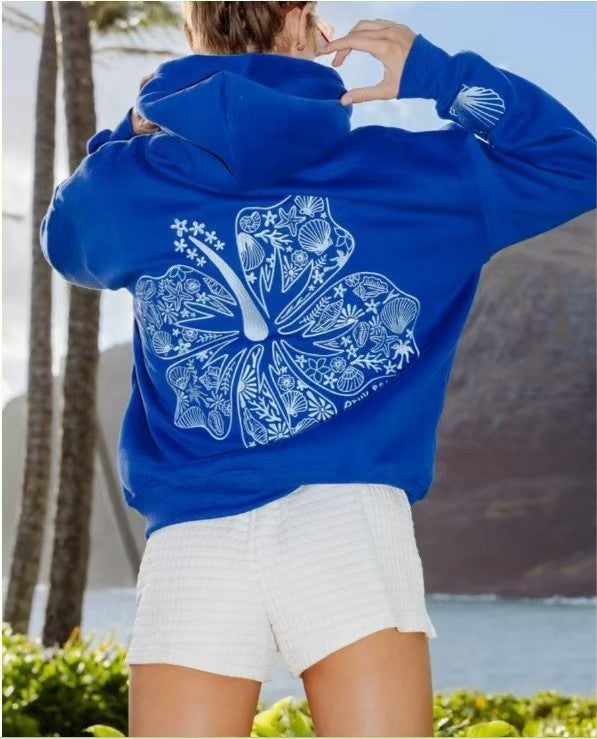 Everything Comes in Waves" Palm Surf Embroidery Drop Shoulder Hoodie