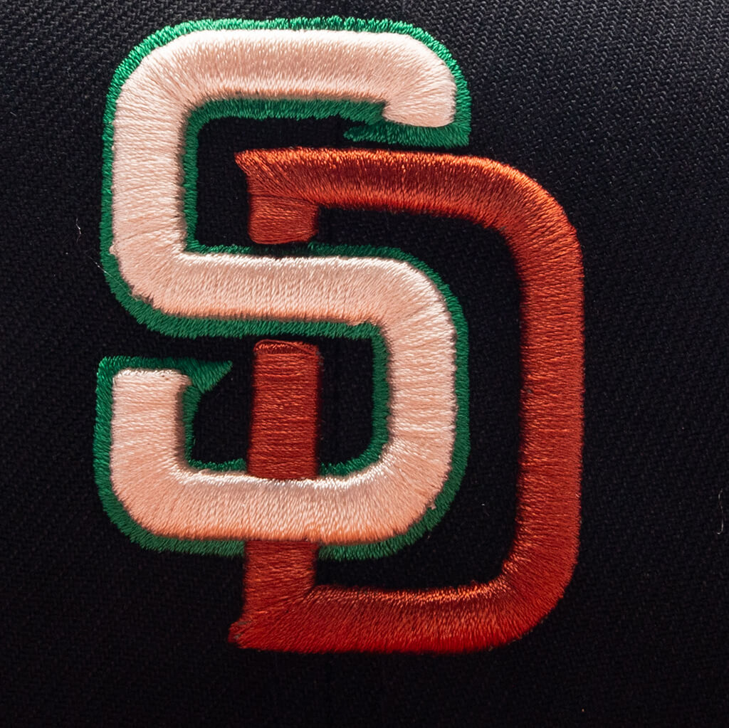 FEATURE x New Era 59FIFTY Fitted SD Padres Cooperstown - Black/Fight Orange/Twill Green