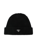 Black Virgin Wool Beanie With Enamelled Triangle Logo