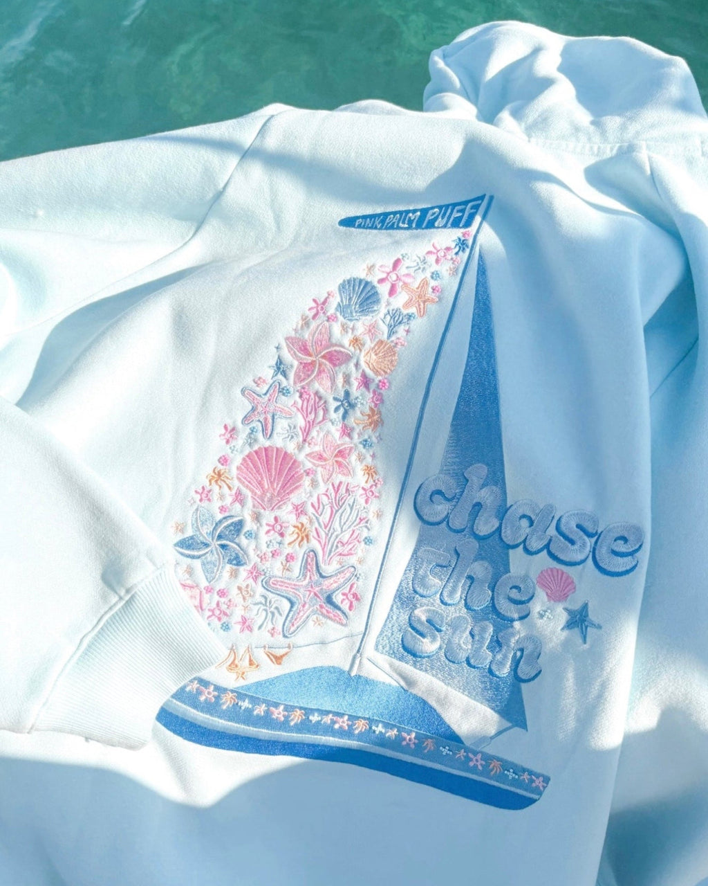 “Chase the Sun” Relaxed Hoodie in Sky Blue