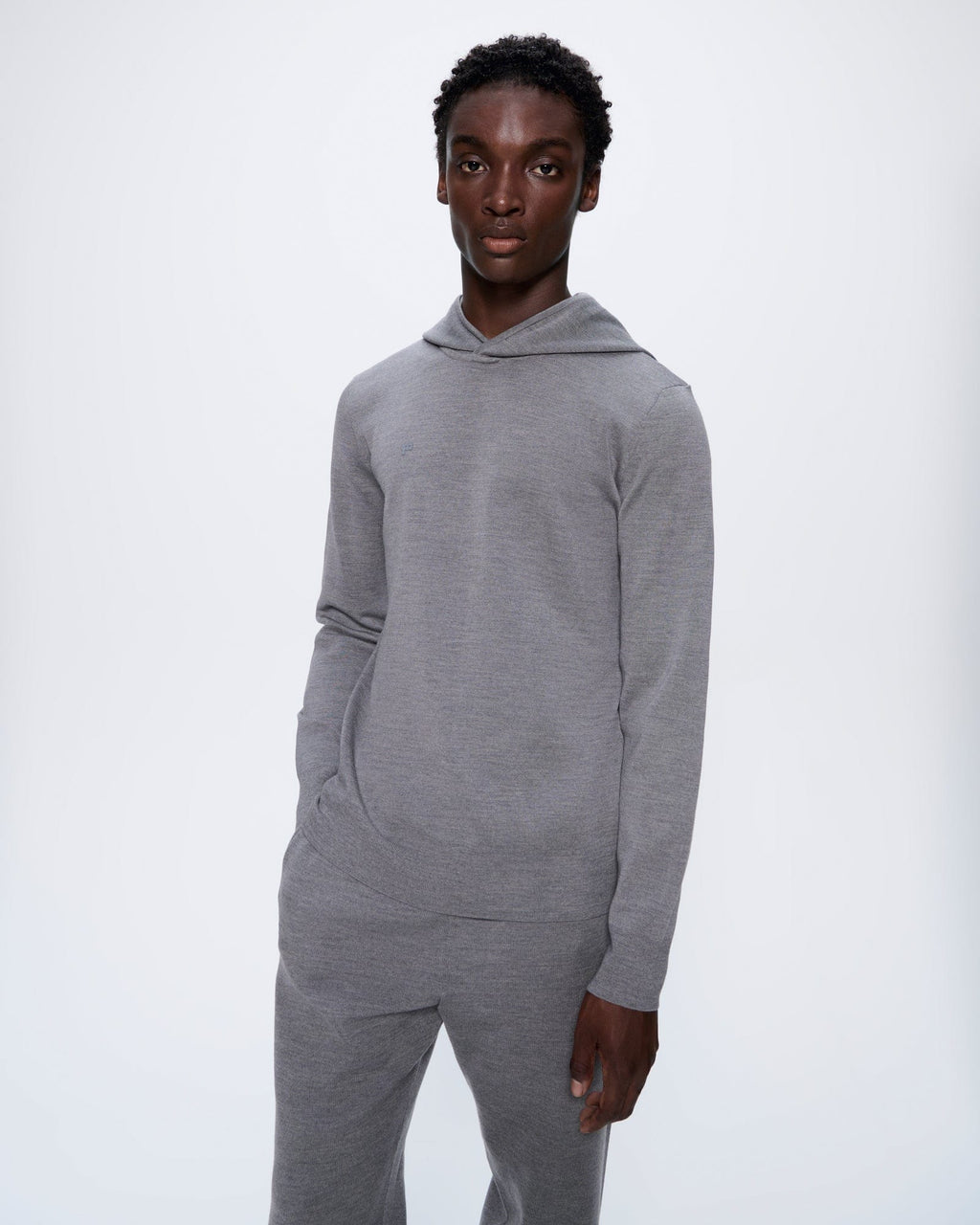 Mens Regenerative Merino Wool Hoodie—grey marl