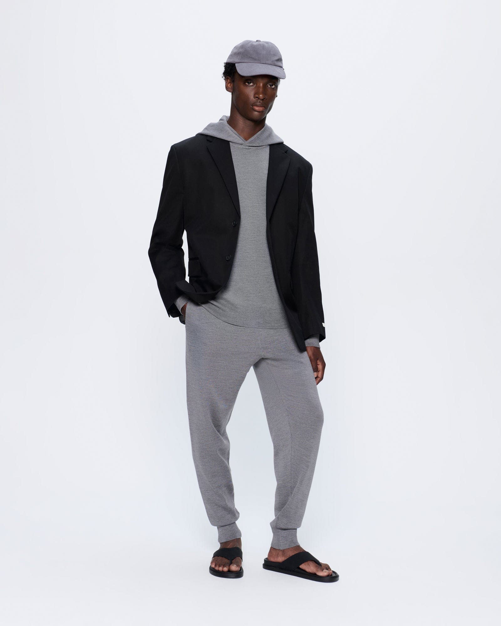 Mens Regenerative Merino Wool Hoodie—grey marl
