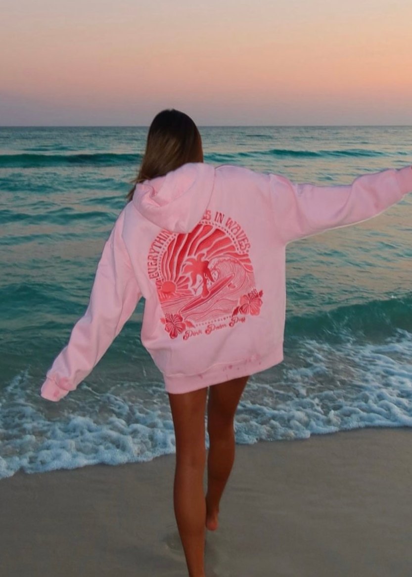 "Everything Comes in Waves" Hoodie in pink