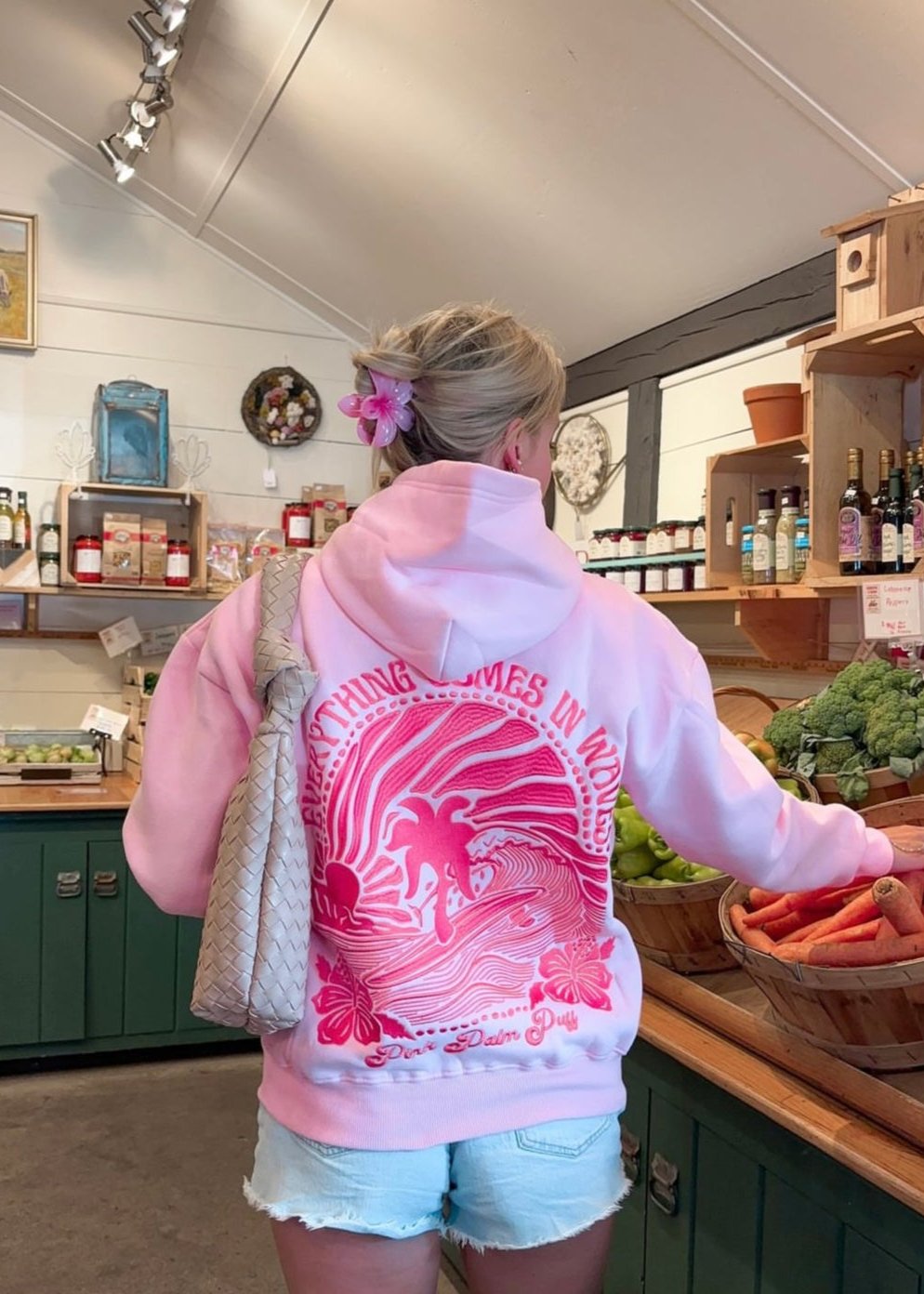 "Everything Comes in Waves" Hoodie in pink