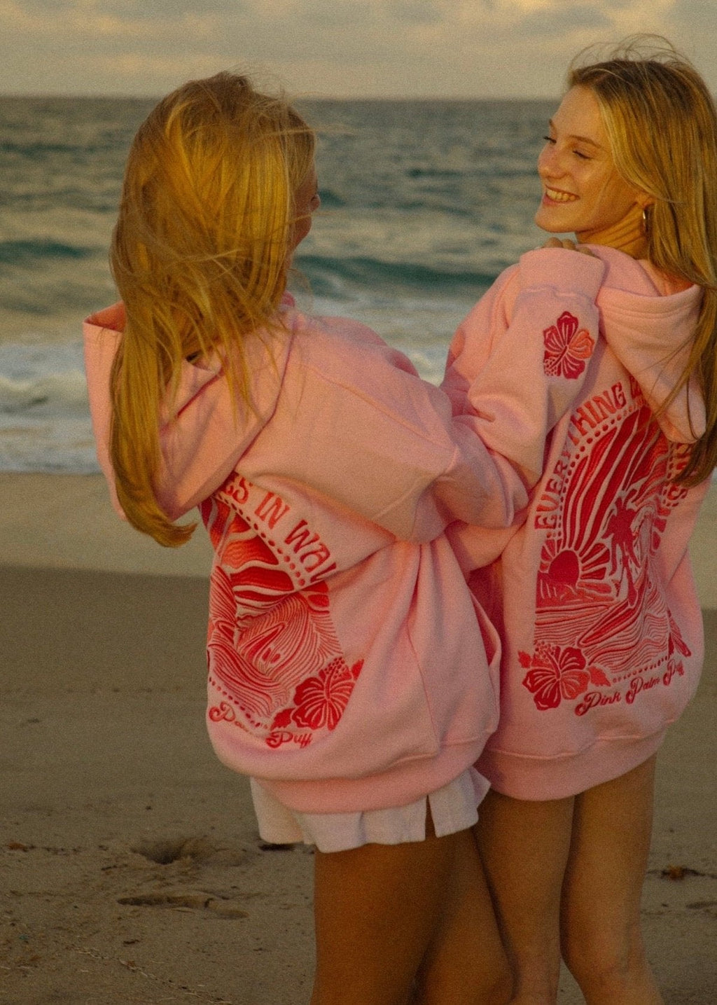 "Everything Comes in Waves" Hoodie in pink