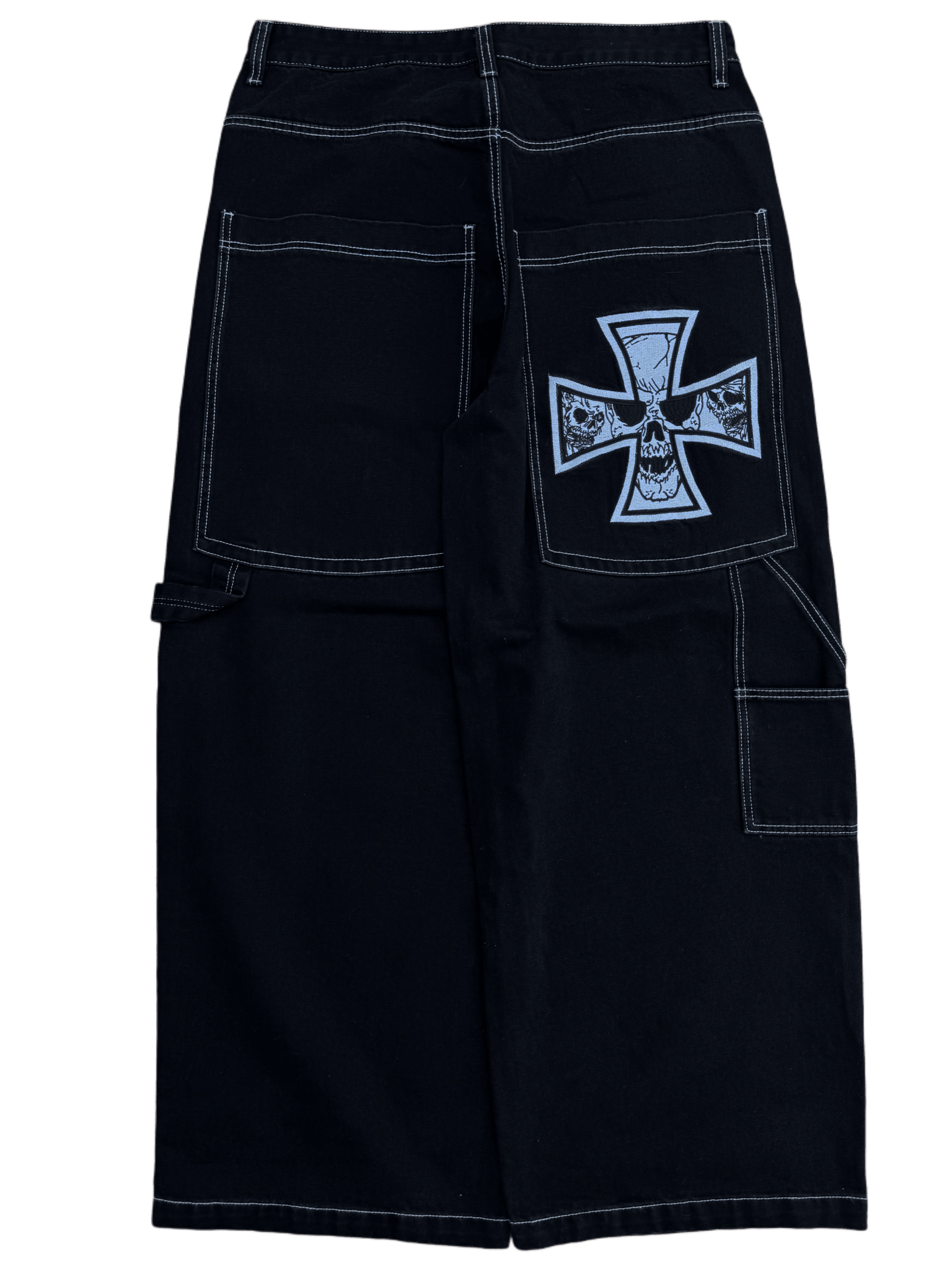 Black Wide Leg GLOE Cross Skull Carpenter Jeans