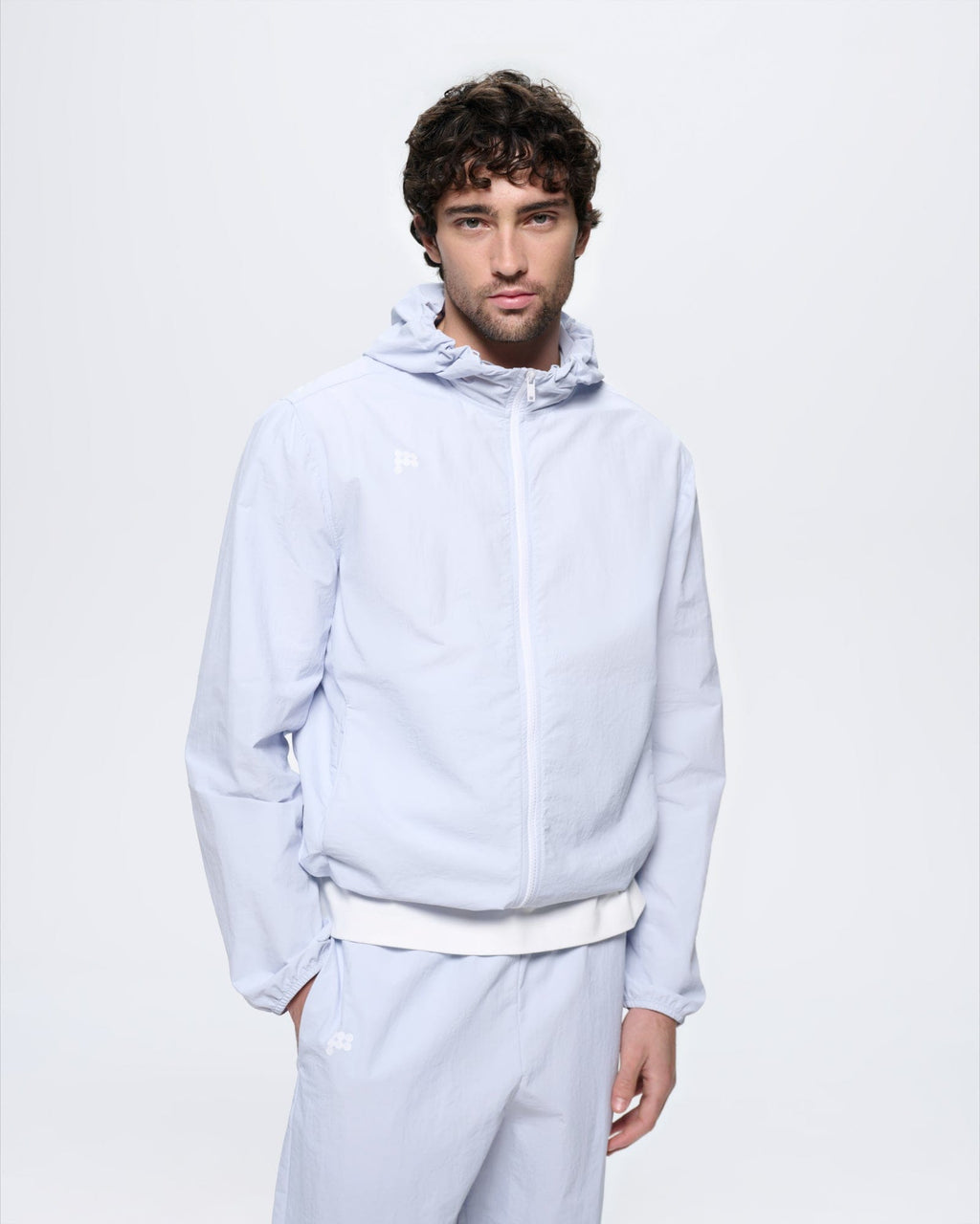 Mens Recycled Nylon Zip Up Jacket—Ice Grey