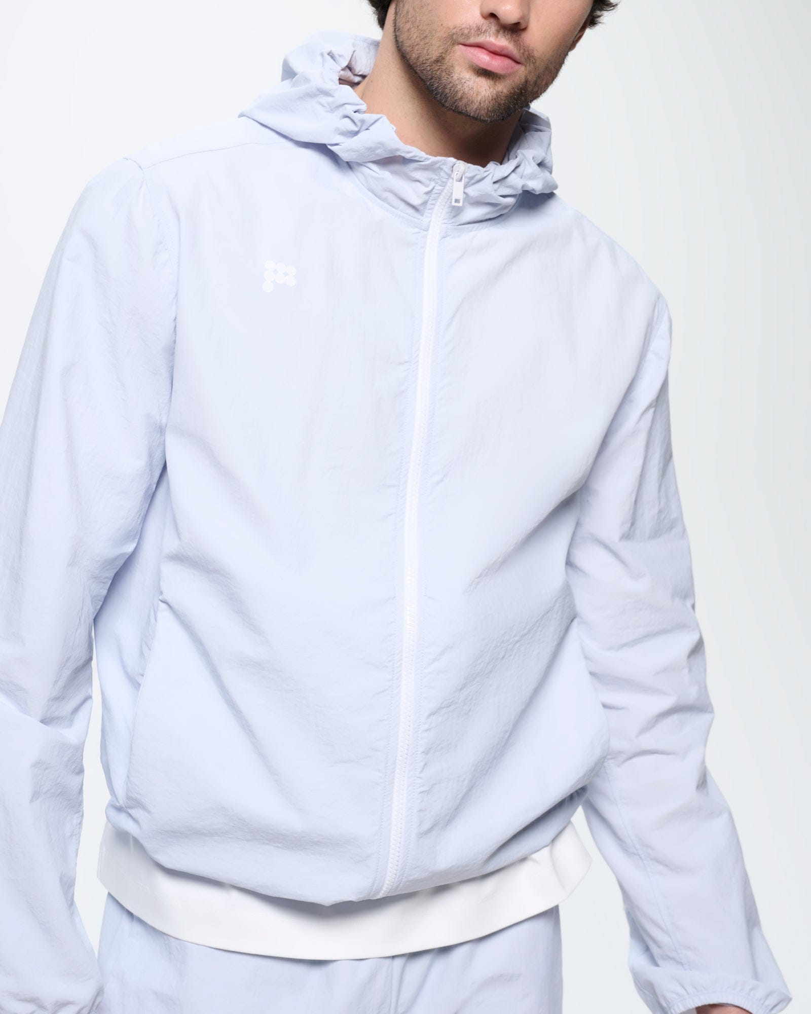 Mens Recycled Nylon Zip Up Jacket—Ice Grey
