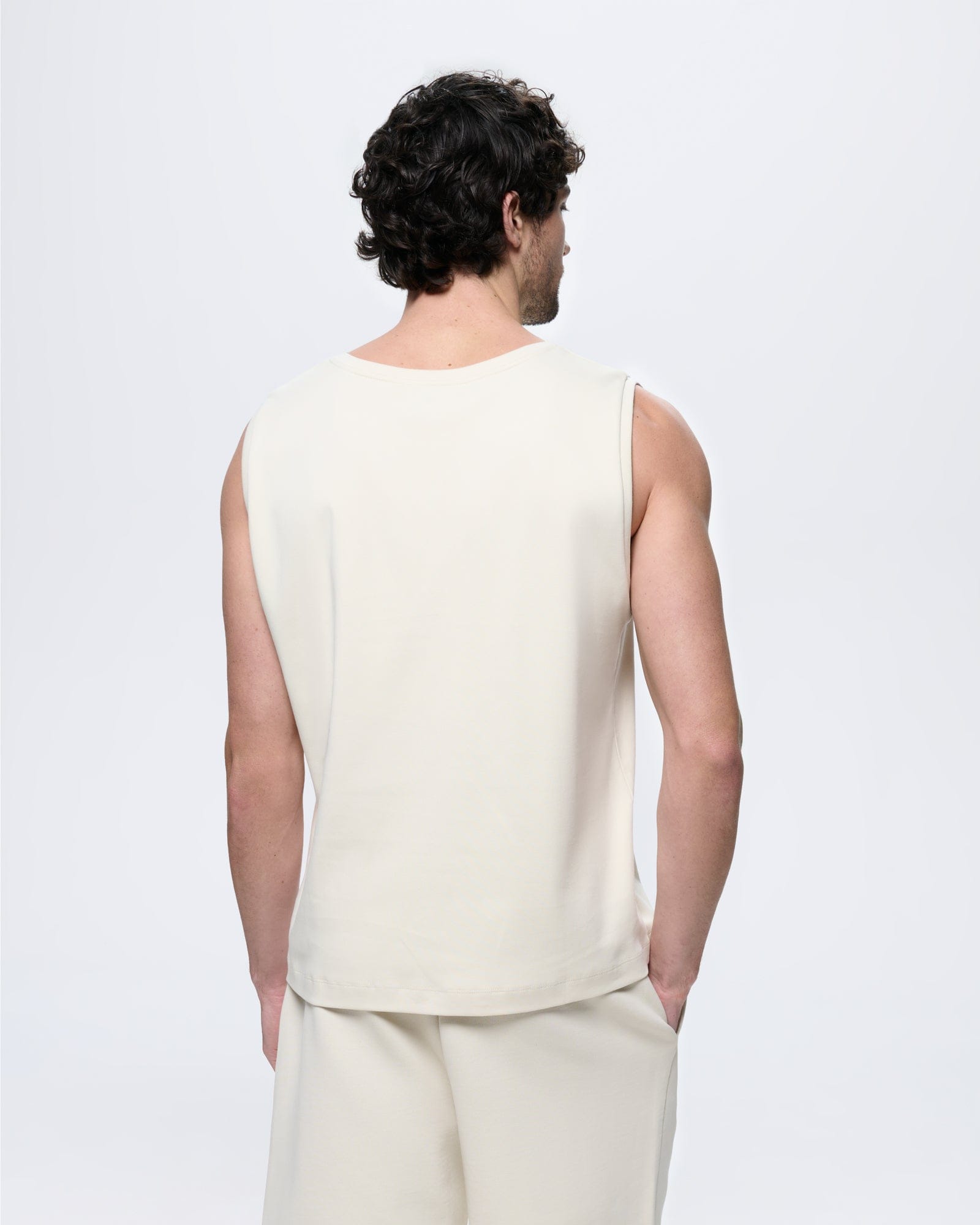 Mens Sleeveless T-Shirt—Bone White