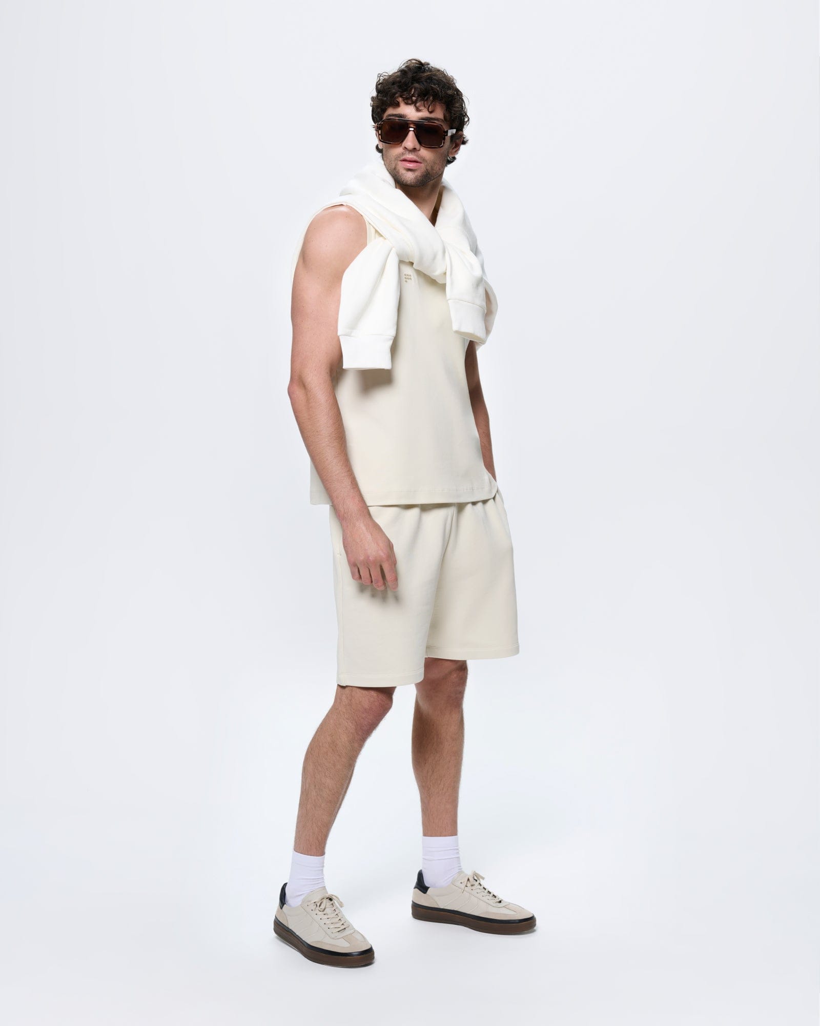 Mens Sleeveless T-Shirt—Bone White