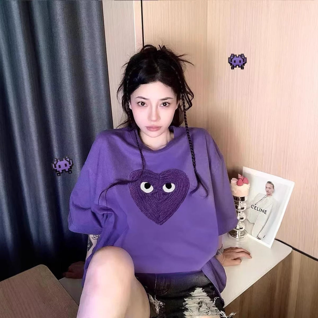 Spot high quality Chuanjiu love Fried Dough Twists embroidery washable short sleeved t-shirt women's American retro style top