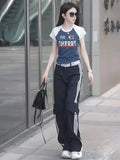 American retro letter T-shirt high-end set 2025 new summer design sense short sleeved top two-piece set women's clothing