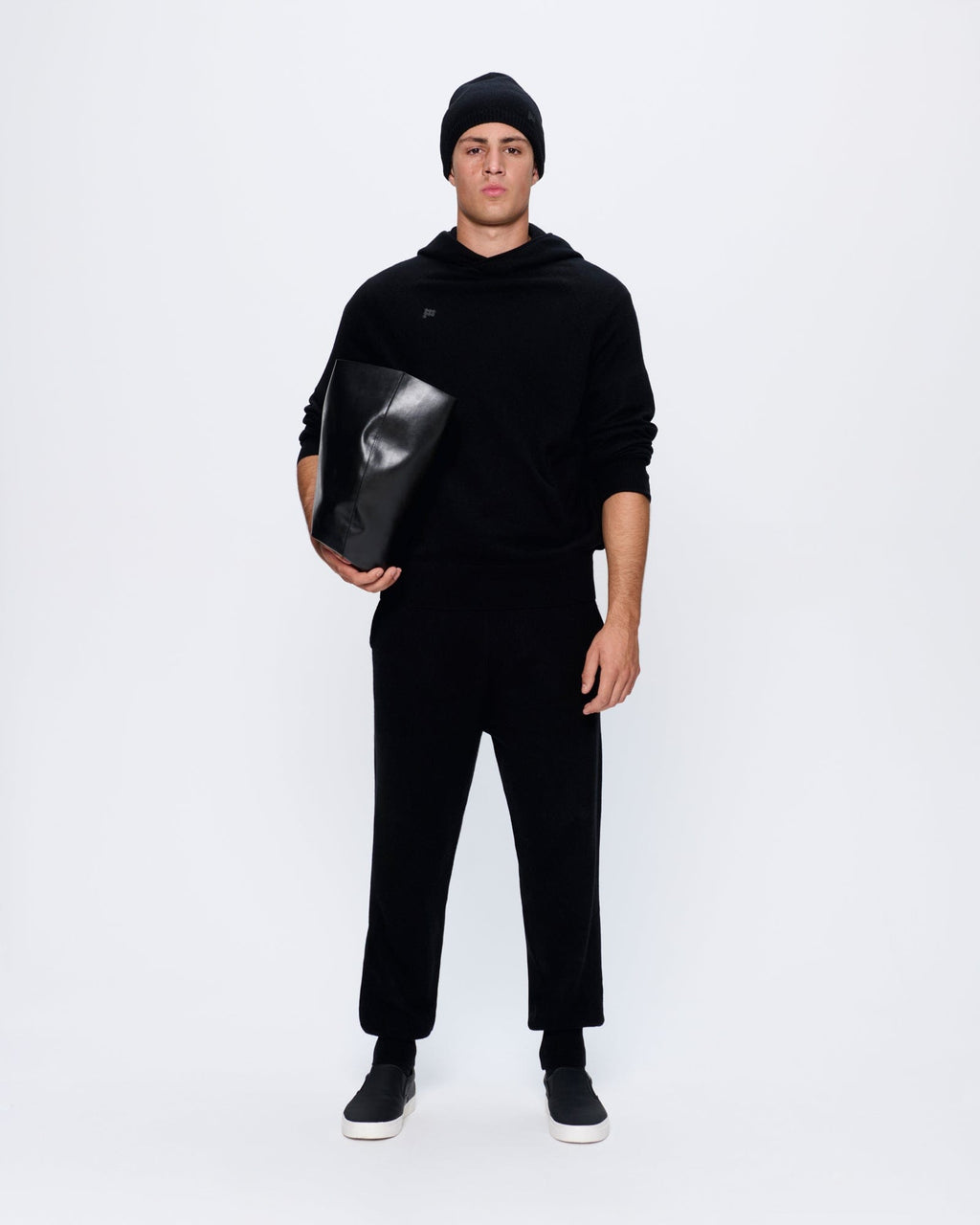 Mens Recycled Cashmere Hoodie—black