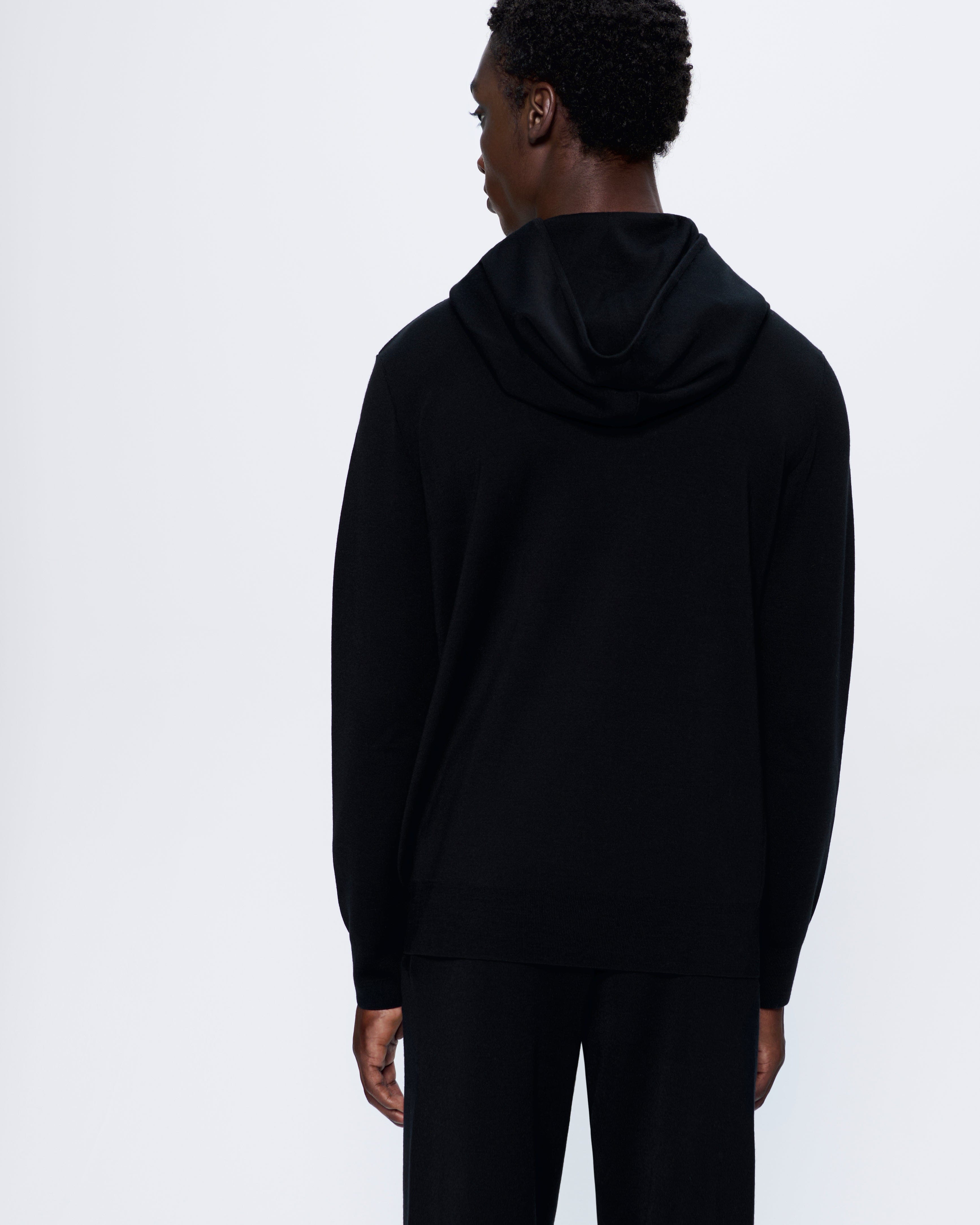 Mens Regenerative Merino Wool Hoodie—black