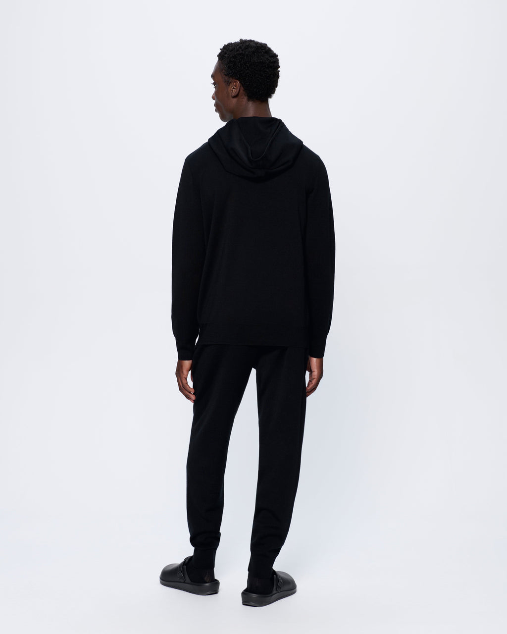 Mens Regenerative Merino Wool Hoodie—black