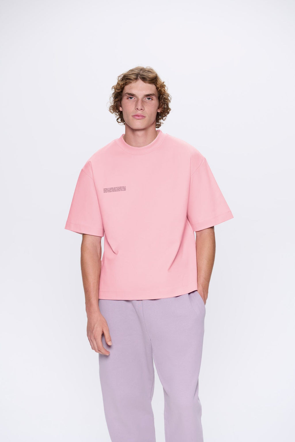 Mens Interlock Oversized Text Block T-Shirt—Sakura Pink