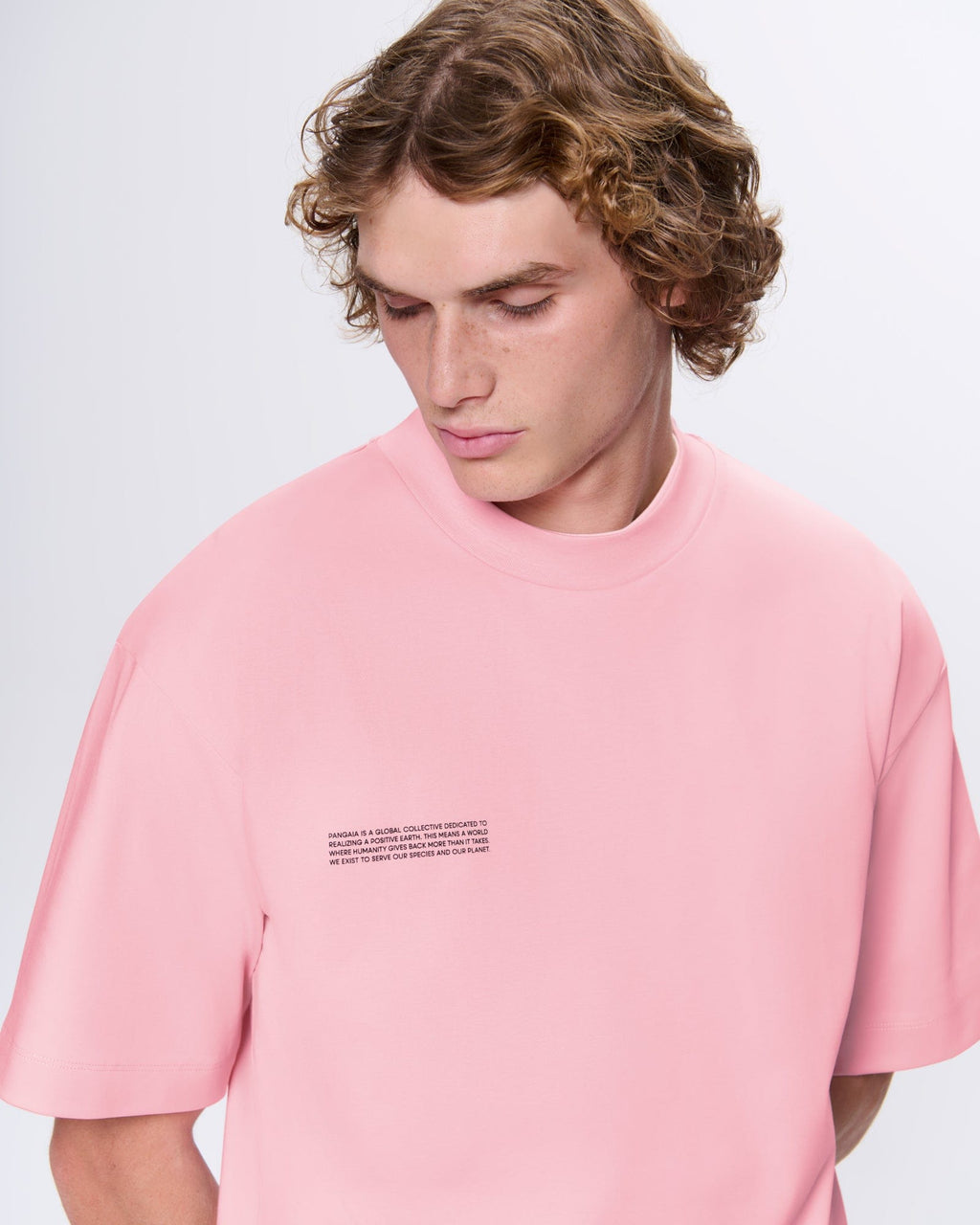 Mens Interlock Oversized Text Block T-Shirt—Sakura Pink