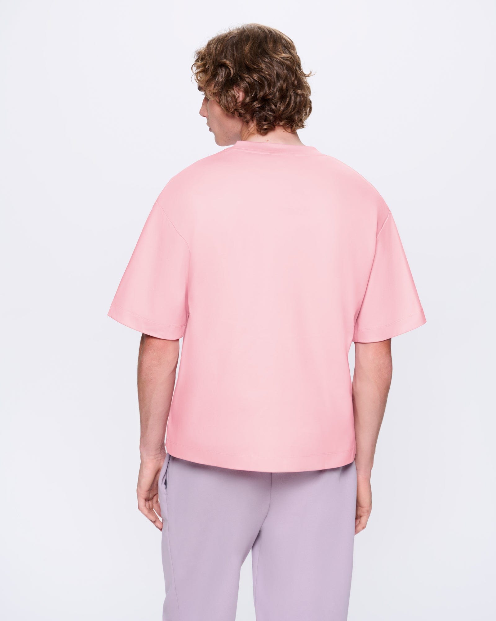 Mens Interlock Oversized Text Block T-Shirt—Sakura Pink