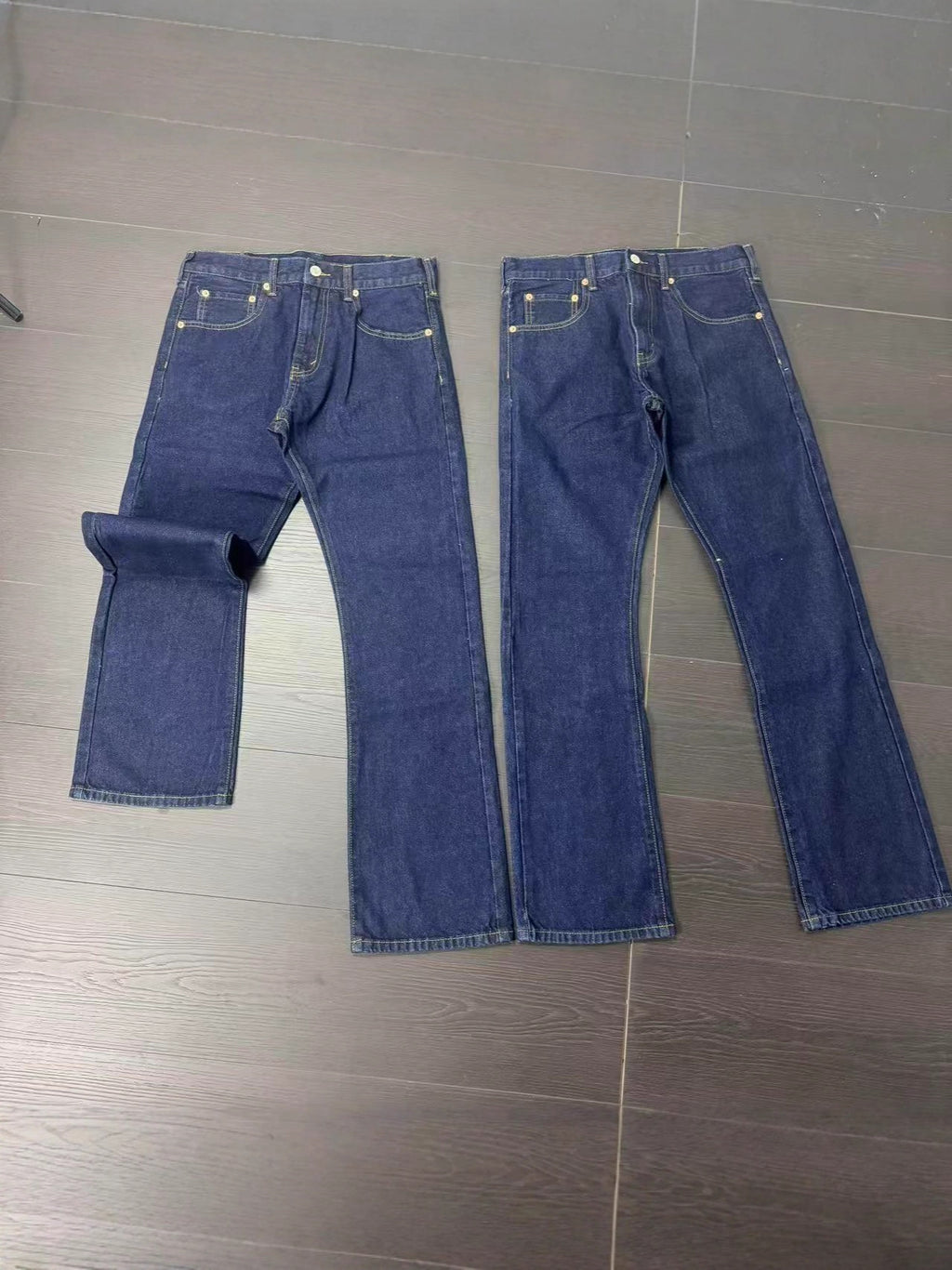 Men 14oz Raw Selvedge Bootcut Jeans, Heavy Raw Indigo Blue Flared Denim Trousers