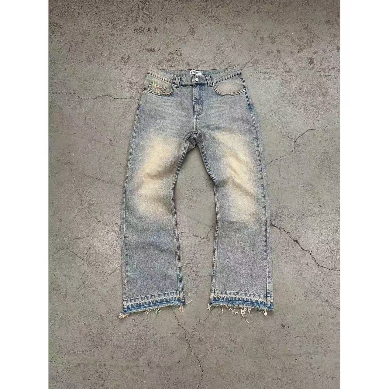 Men Vintage Clean Fit Straight Leg Jeans, CE Wesley Loose Solid Color Denim Trousers