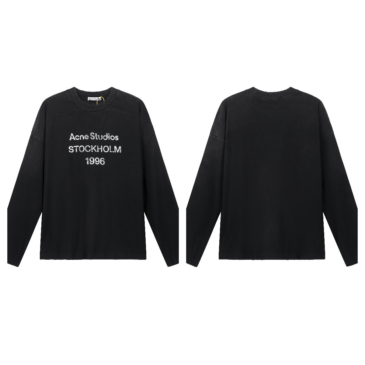 Vintage Washed Rhinestone Graphic Long Sleeve Tee Unisex Loose Fit Cotton Casual Shirts